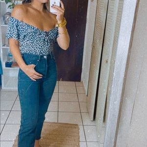 Sienna sky off shoulder navy blue floral top